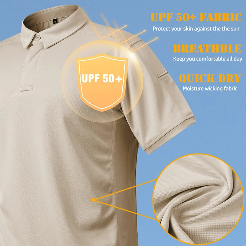 Mens Short sleeved Tactical Shirt Performance Outdoor Polo Summer UPF 50Breathable Fishing Golf Hiking US Size 250213