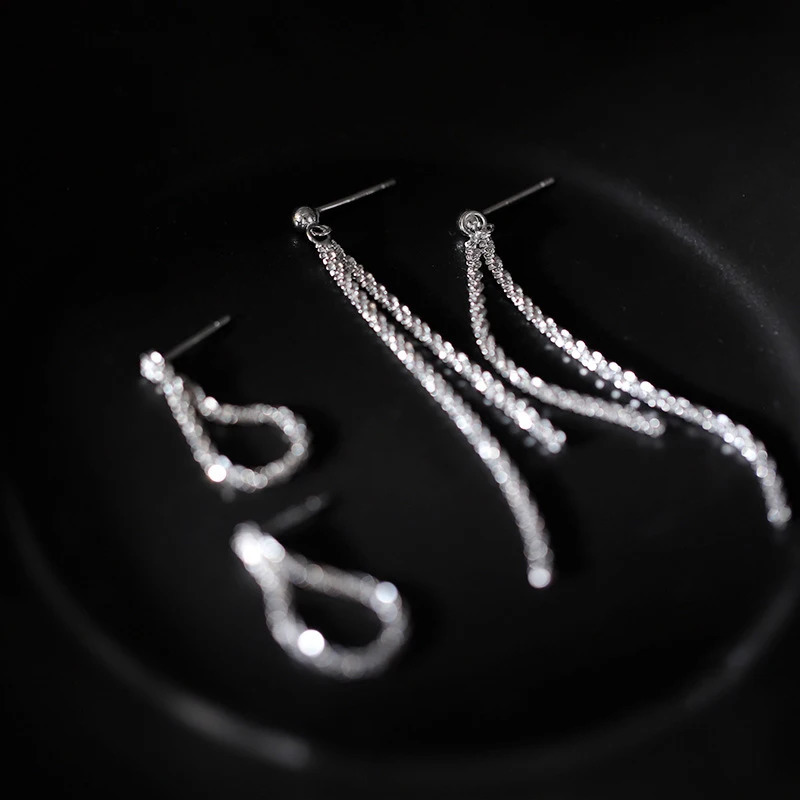 Elegent Bright Silver color Long Tassel Earrings Womens Simple Earlines Shiny Chain Fashion Wedding Y2K Jewelry 250213
