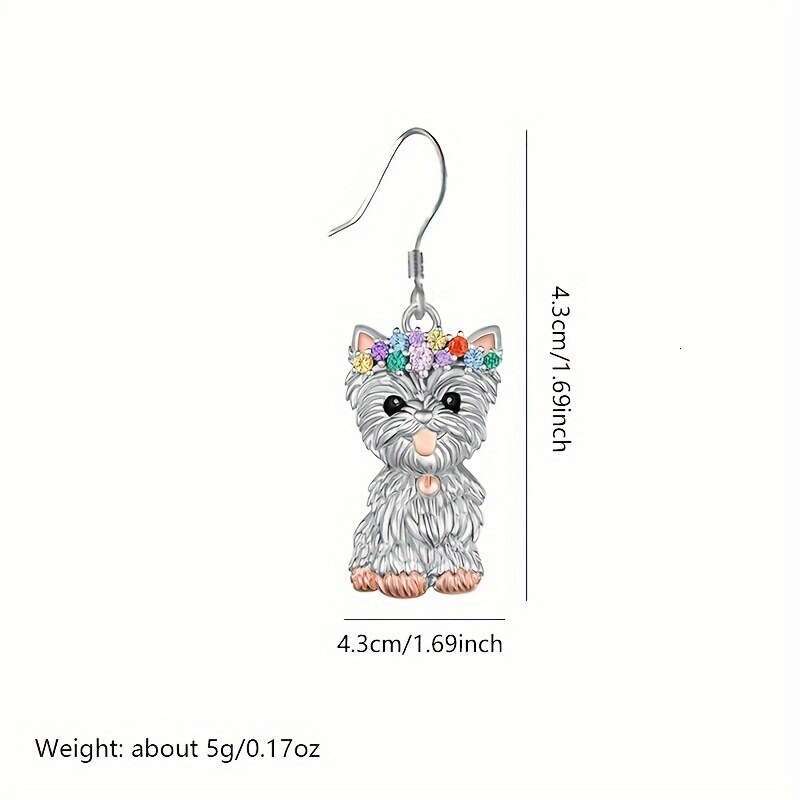 Cute Colorful Dog Small Animal Pendant Necklace, Earring Set, New Year Gift, Clavicle Chain Jewelry