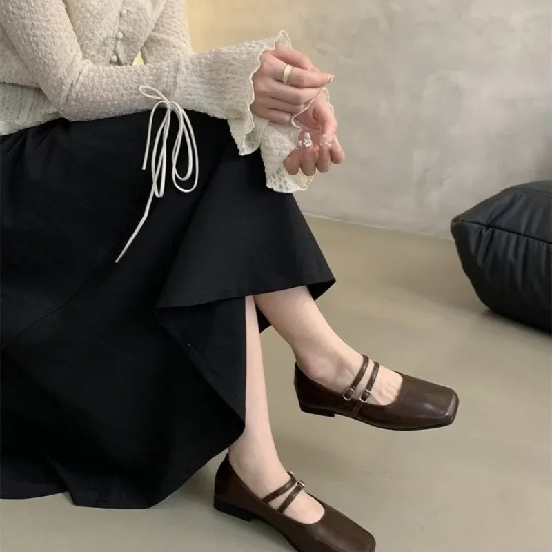 Spring Women Mary Jane Shoes Fashion Square Toe Ladies Comfort Soft Sole Flats Womens Comfort Ballerinas Shoes 250214