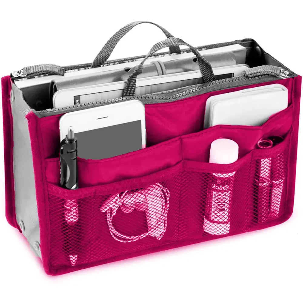 Women Cosmetic Organizer Bag Nylon Travel Insert Organizer Handbag Foldable Large Capacity Insert Bag Liner Makeup Tote 250217