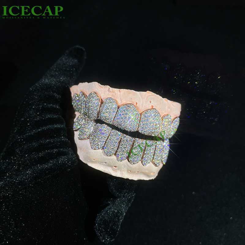 Custom VVS Moissanite Diamond Grillz For Teeth Single Iced Out Hip Hop Rose Gold Grillz Teeth 925 Sterling Silver Men Grillz