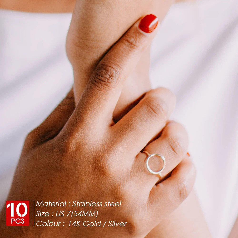 10PCS Personalized Geometric Accessories Round Minstrel Jewelry Fashion Stainless Steel Gold Plated Womens Rings Wholesal 250213