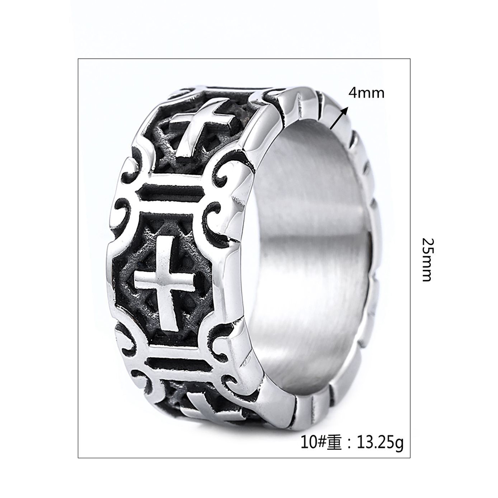 Hip Hop Vintage Ancient silver Color Stainless Steel Cross Casting Rings Mens Jewelry