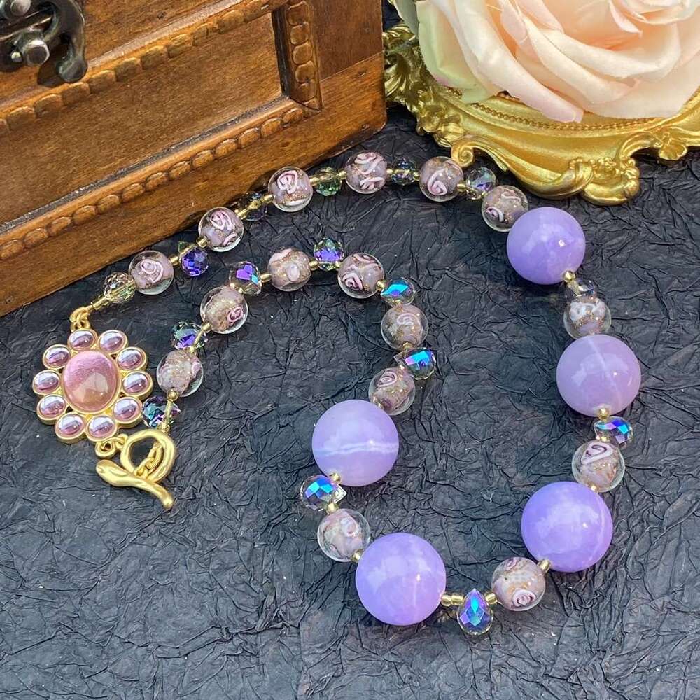 Minan vintage fresh, sweet, fashionable temperament, can be sweet or salty, age reducing pink, glass, purple necklace
