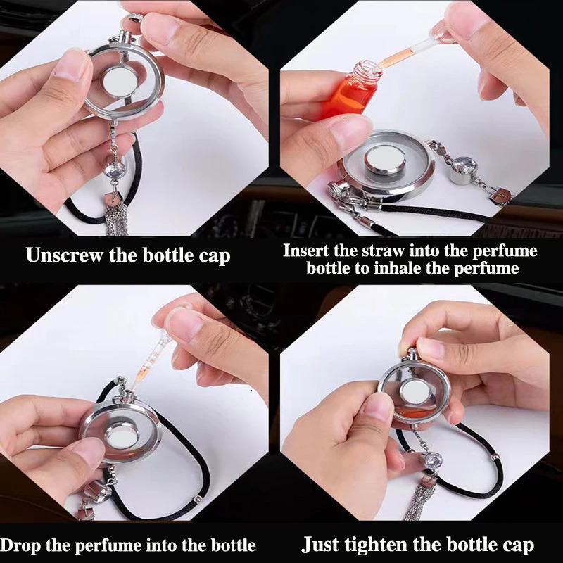 Car Perfume Pendant Air Freshener Hanging Perfume Empty Bottle Auto Interior Rearview Mirror Metal Lace Pendant Car Decoration 250214