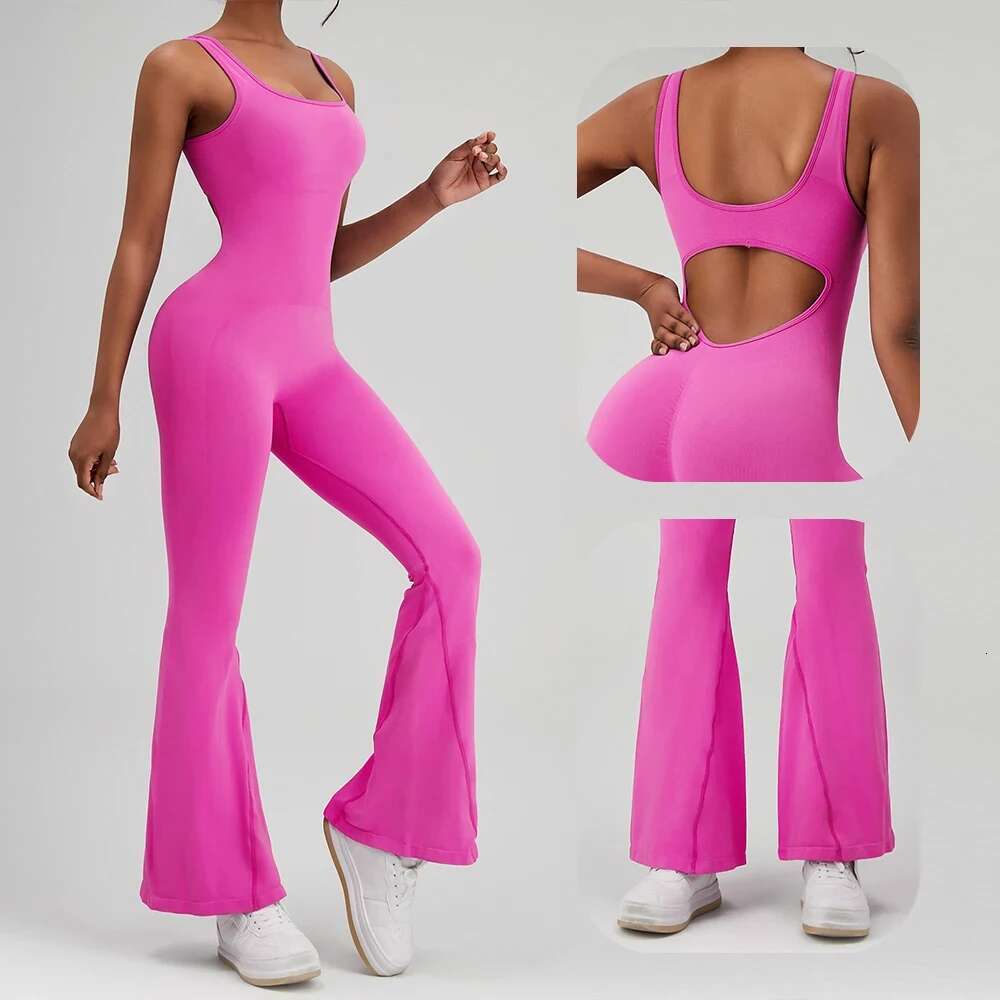 Women's Flared Pants Yoga Bodysuit Sexy Backless Gym Tight Breathable Hip Lifting Fiess Clothing Top Sportswear