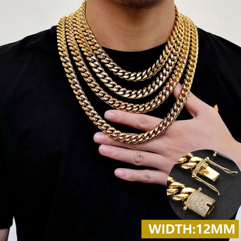 6-16mm Iced Clasp Cuban Link Chain Miami Stainless Steel Necklace Hip Hop Jewelry Gift for Men Women 250213