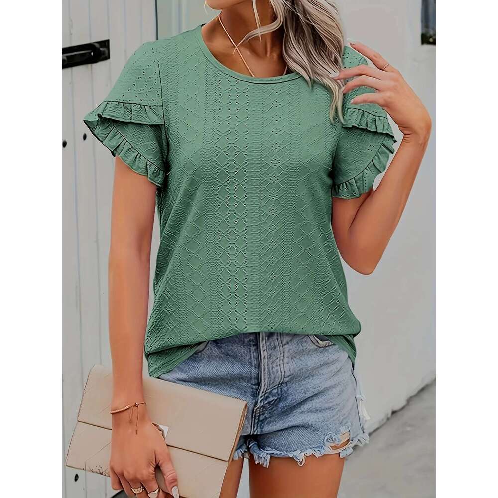Women's Large Casual Knitted T-Shirt Loose Fit Long Sleeve Comfortable Breathable Regular Length Top In Soft Cotton Blend