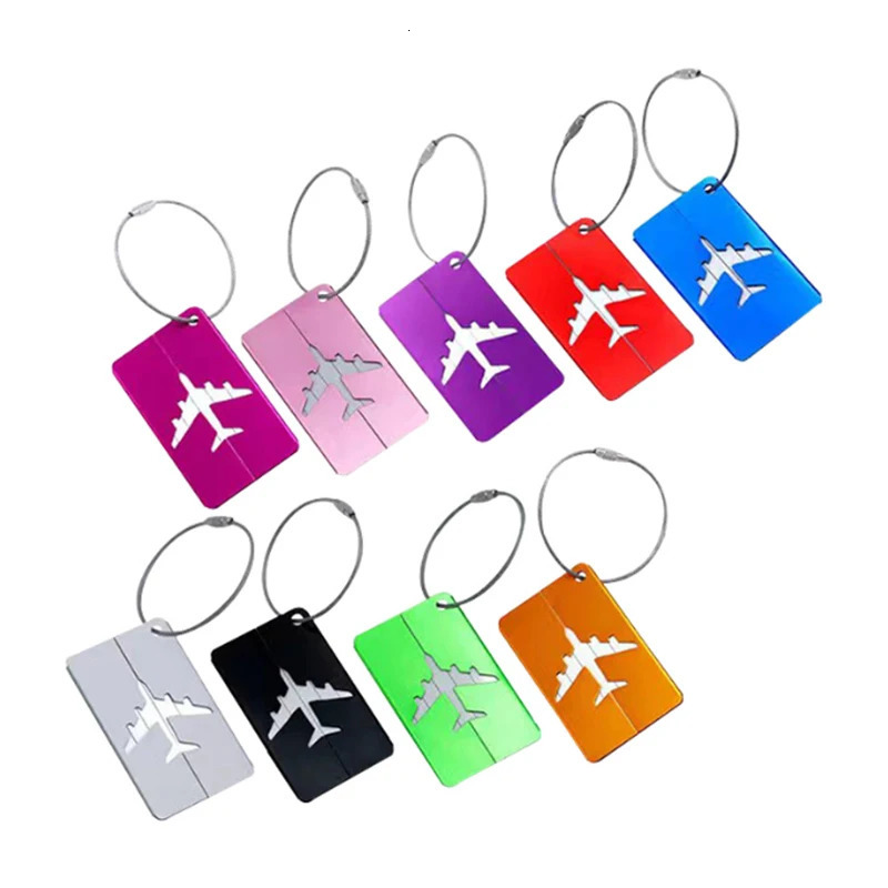 Aluminum Travel Luggage Tags Reusable Suitcase Baggage Labels Holiday Suitcase Labels Travel Bag ID Plane Identifier With Ropes 250214