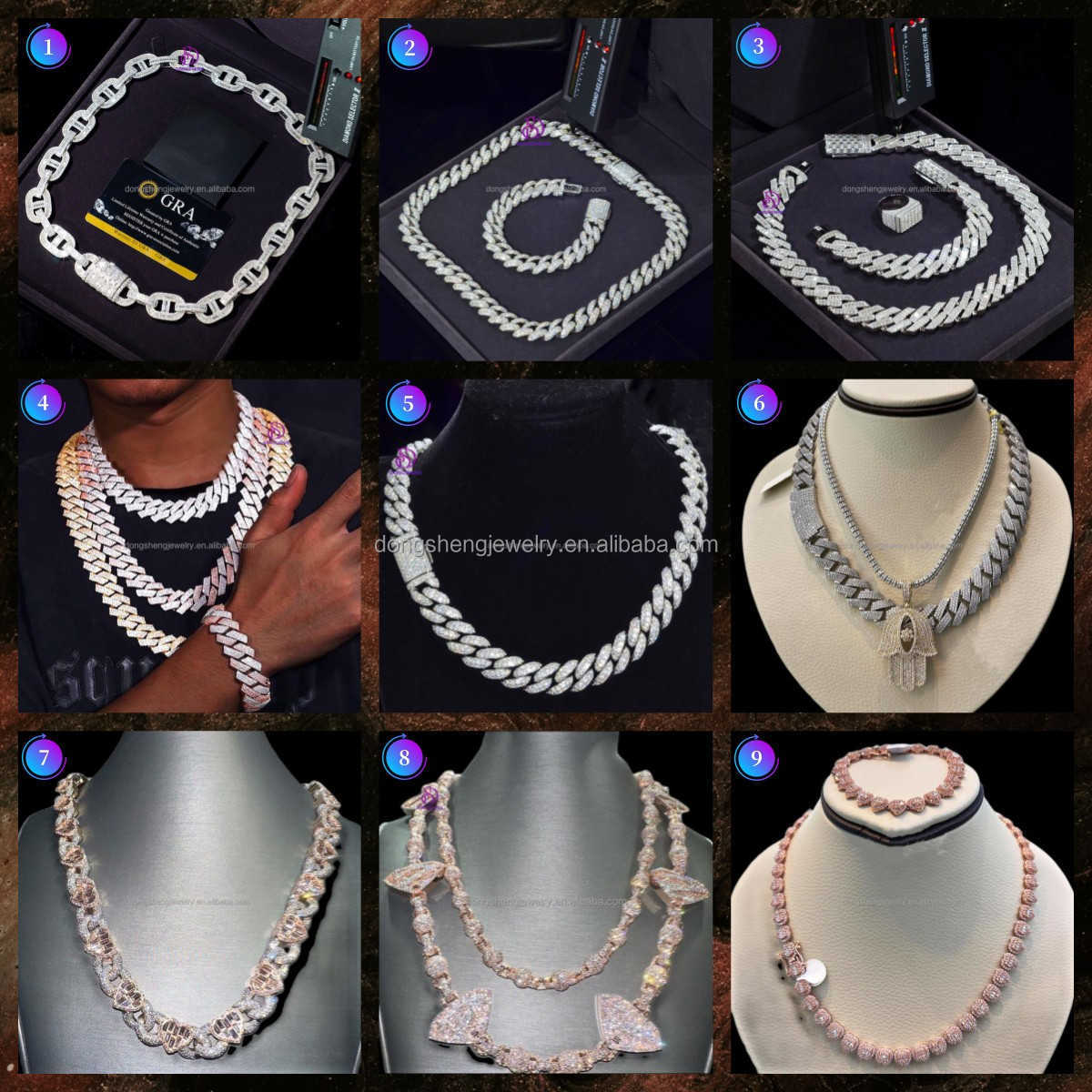 Women Fine Jewelry Fashion 925 Silver heart-shaped Necklace Iced Out Diamond Vvs Moissanite Hip Hop Cuban chain