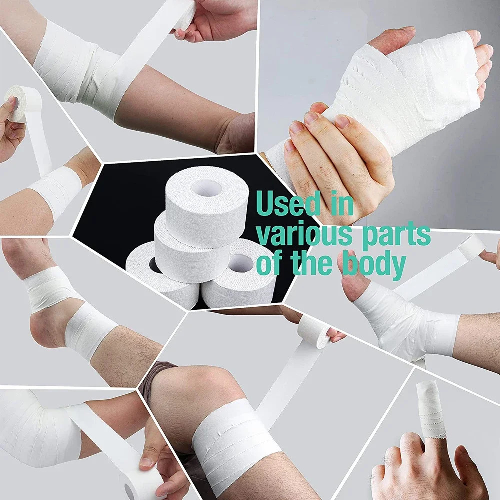 5 Rolls 2.5/3.8/5cm Sport Athletic Waterproof Cotton White Boxing Adhesive Tape Strain Injury Support Sport Binding Bandage 250217
