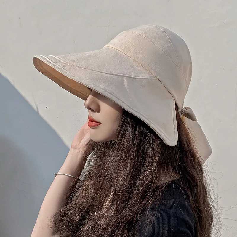 New Women Panama Summer Visors Hat Sun Hat Wide Large Brim Beach Hats Bucket Hat Chapeau Femme Beach UV Protection Cap Bob W250217