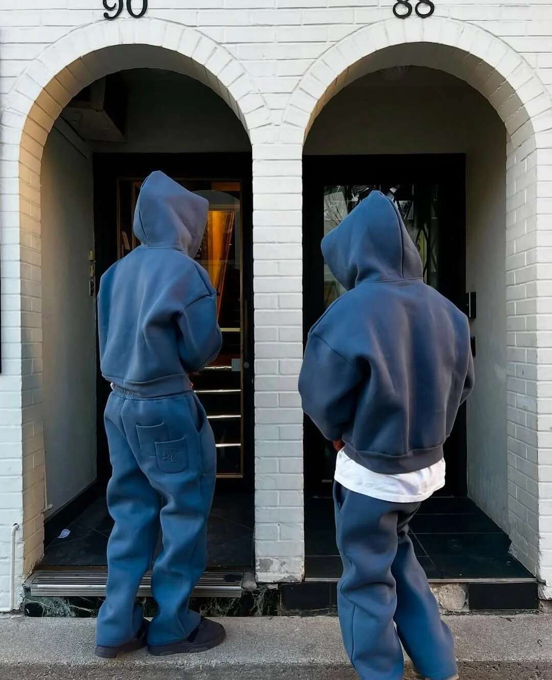 American solid color hooded sweatshirt for men and women high street knitted warm sports casual sweatpants couple set