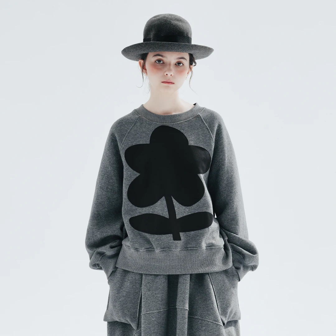 imakokoni original air layer flowers grey round neck hoodie women Spring and autumn 234270 250213