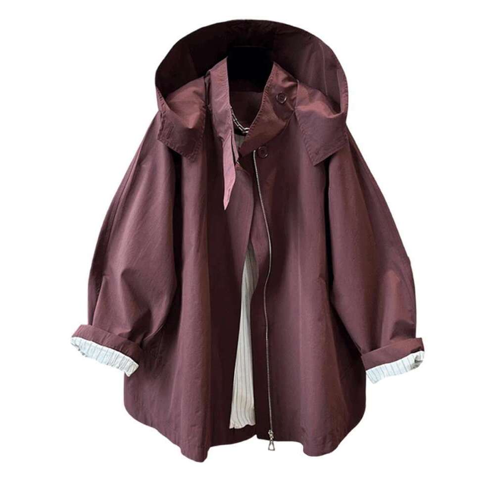 Casual Jacket Women's 2025 Autumn New Hooded Zipper Design Solid Color Mminimalism Coats Versatile Female