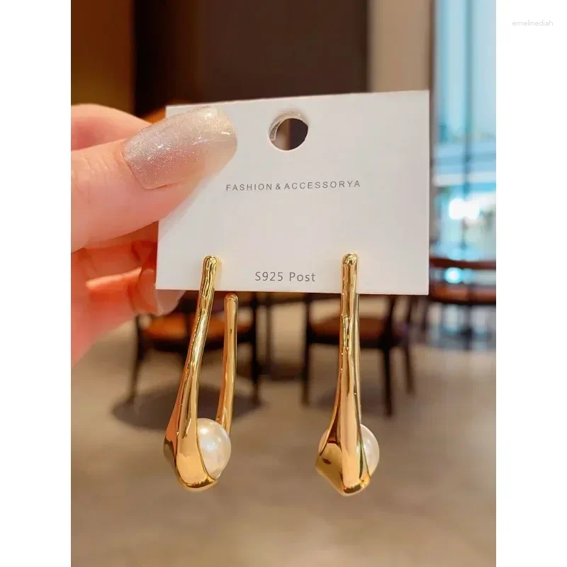 Dangle Earrings Fashion Stainless Steel Freshwater Pearl Women's Designer Gold-plated Ladies