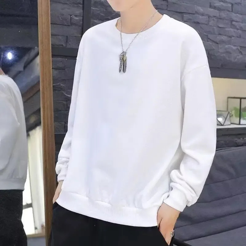 Spring Autumn Mens Long Sleeve Casual Loosefit Round Neck Solid Color Versatile Top Hong Kong Style Sweatshirt Korean Version 250214