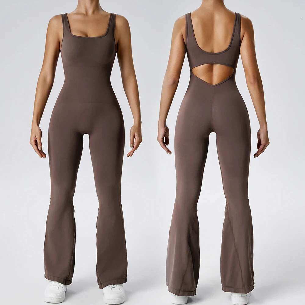 Women's Flared Pants Yoga Bodysuit Sexy Backless Gym Tight Breathable Hip Lifting Fiess Clothing Top Sportswear