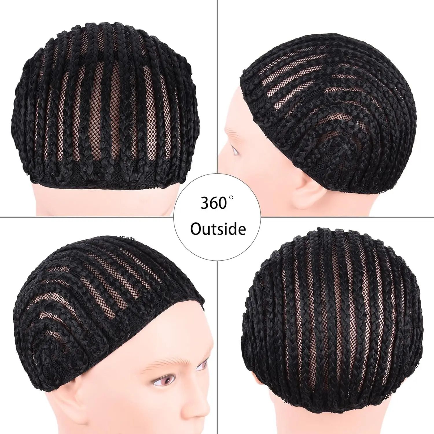 Braided Cornrow Wig Caps for Crochet Hair Braids Wigs Making Breathable and Easier Sew in Weave Glueless Wig M Size Color Black 250214