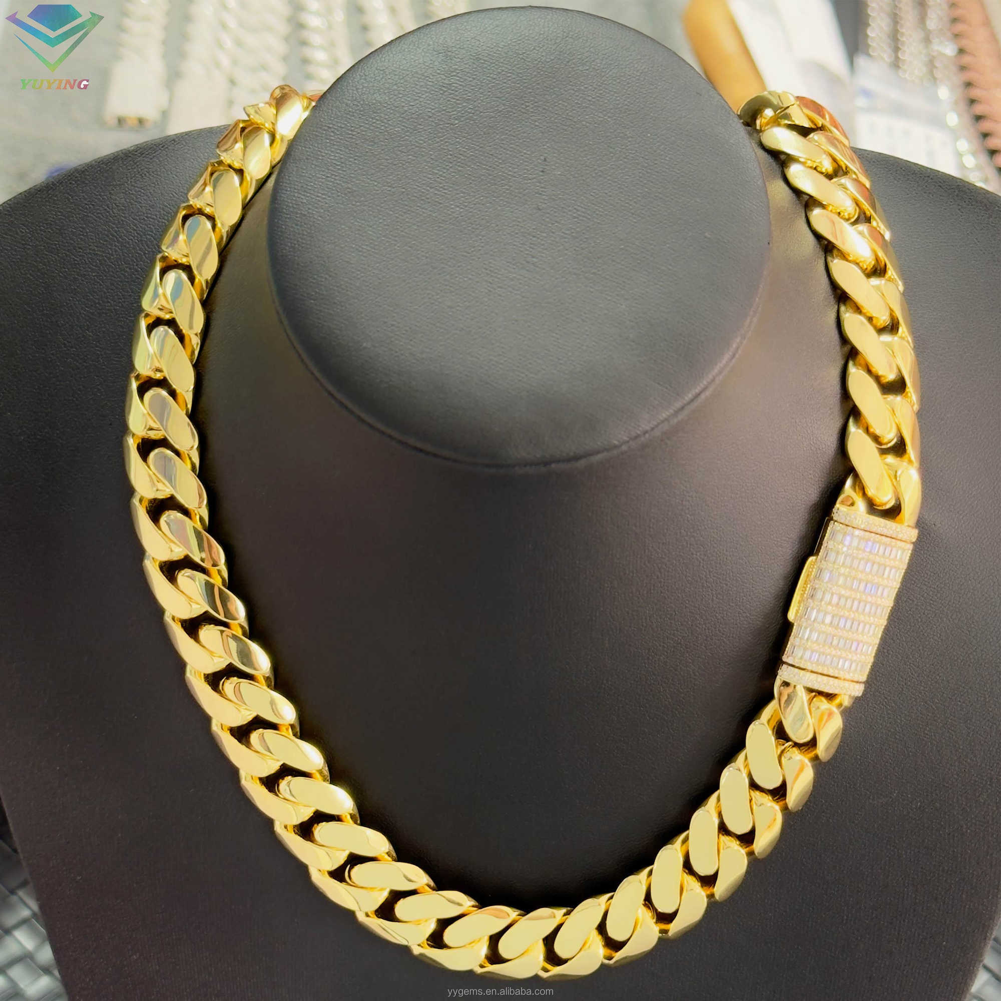 Hip Hop Men Jewelry 925 Solid Silver Moissanite Diamond Clasp 18k Gold Plated Rope Chain Necklace Cuban Link Chain