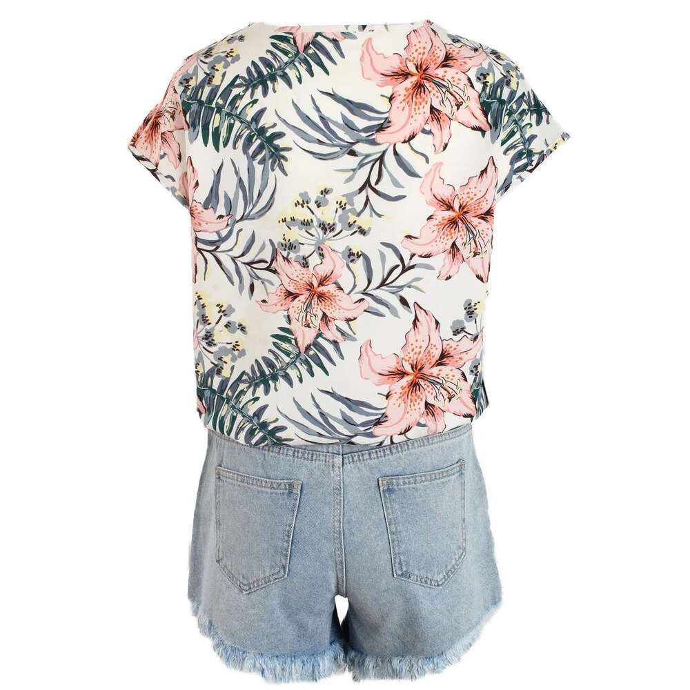 Women All Over Ral Print V Neck Batwing Sleeve Blouse Ladies Tops Shirts