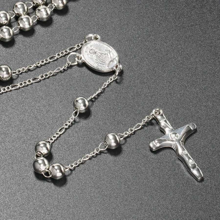 Pendant Necklaces Catholic Rosary Pendant Necklaces For Women 6MM Beads Chain Crucifix Cross Long Necklace Men Religious Prayer Jewelry J250217 208V1