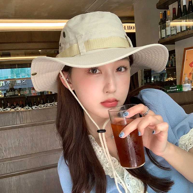 Summer Hiking Sun Hat for Women Men Outdoor Camping Fishing Anti-UV Bucket Hat Solid Color Panama Wide Brim Fisherman Cap W250217