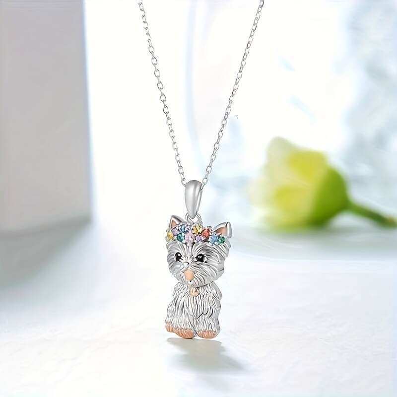 Cute Colorful Dog Small Animal Pendant Necklace, Earring Set, New Year Gift, Clavicle Chain Jewelry
