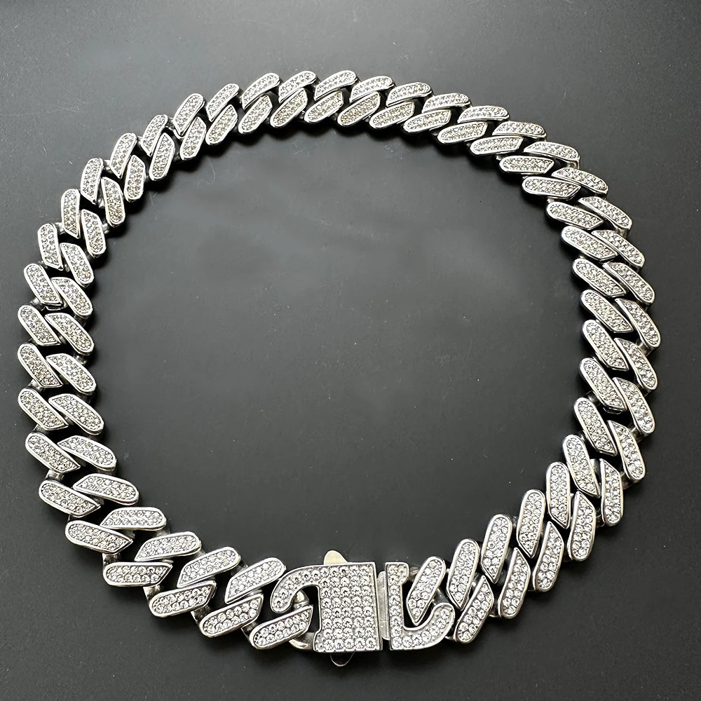 19mm high-quality 316L stainless steel Cuban chain necklace suitable for men and women full gloss zircon Gothic hip-hop jewelry free delivery 250213