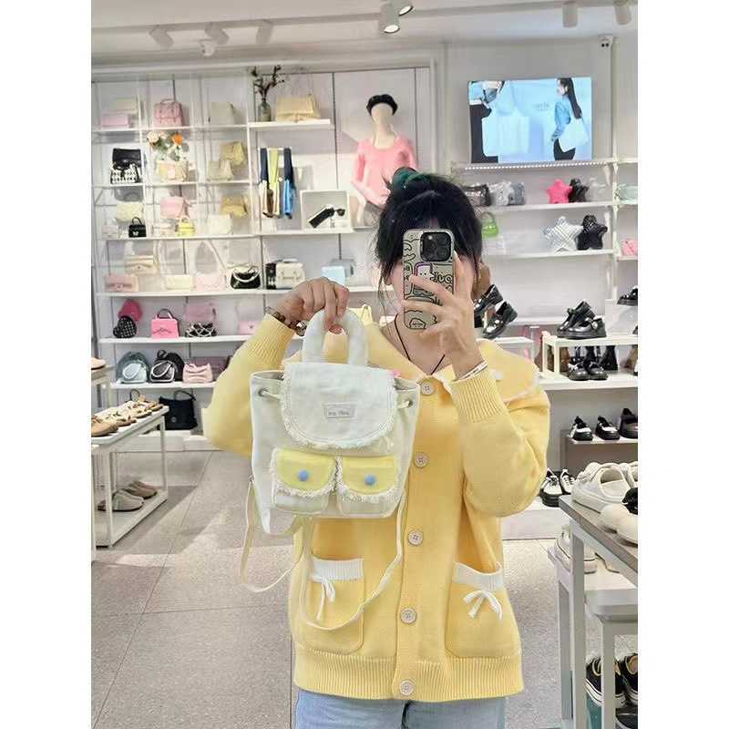 Designer bag Sanfu Same Style Backpack Japanese and Korean College Style Girl Colorful Grid Small Backpack Macaron Color Leisure Backpack Y250217
