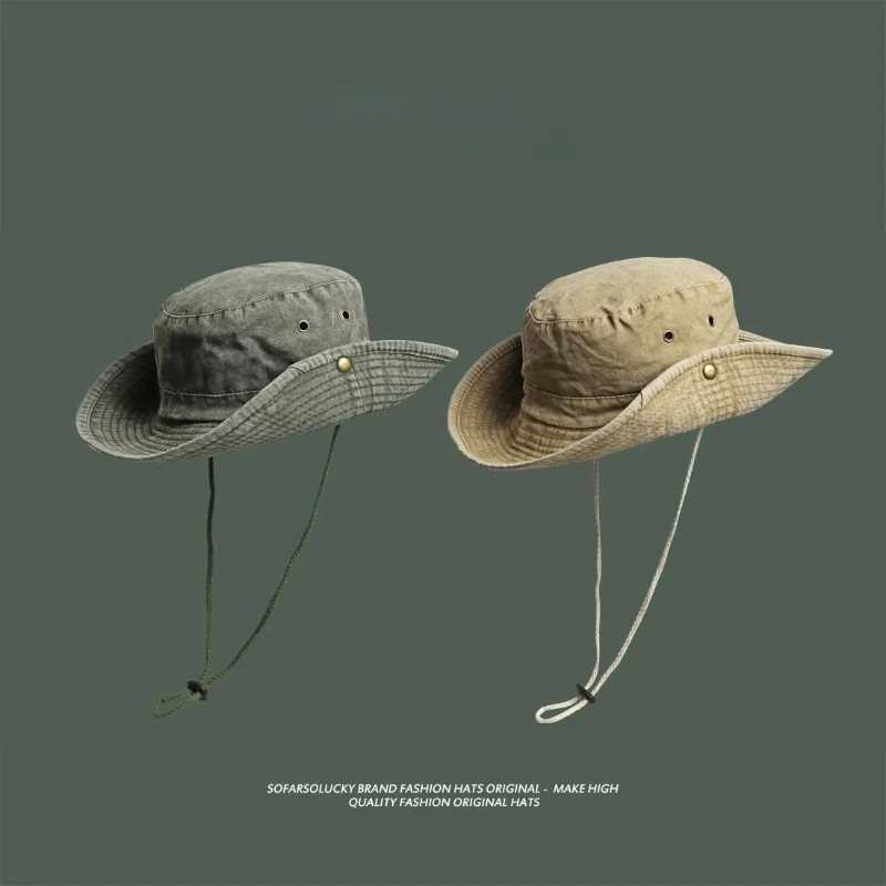 2025 Blue Cowboy Hiking Bucket Hats with String Men Denim Beach Sun Hat for Women Outdoor Couple Bob Panama Summer Fisherman Cap W250217