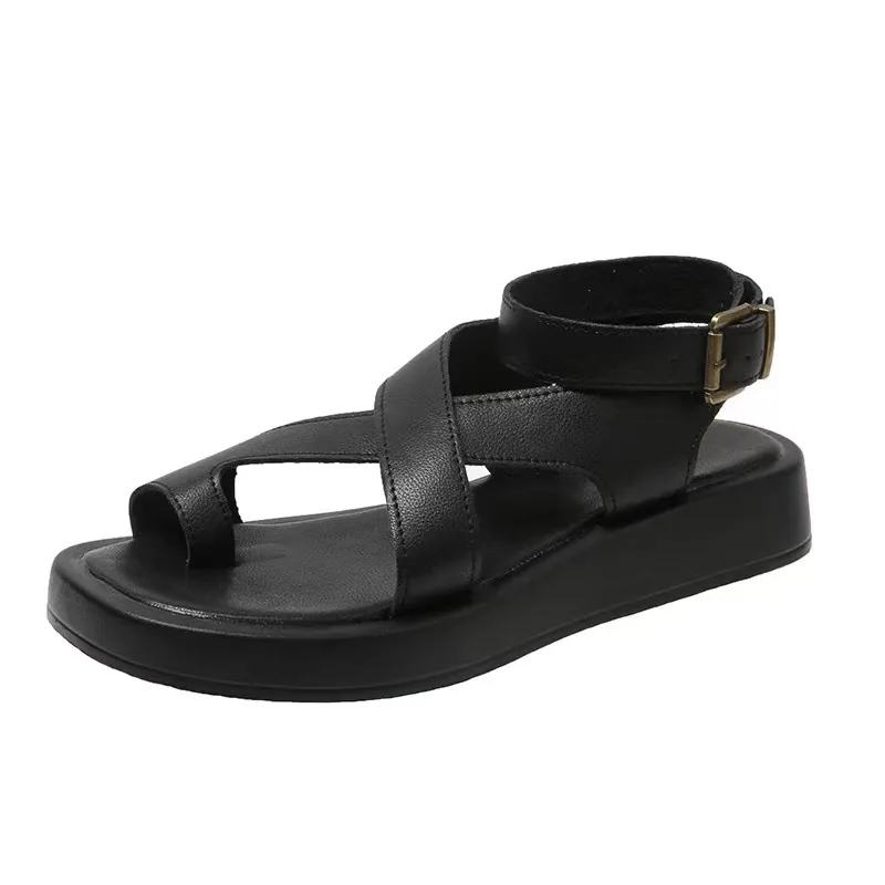 hot Summer Solid Sandals For Women: Comfortable Beach Shoes With Ankle Buckle Strap