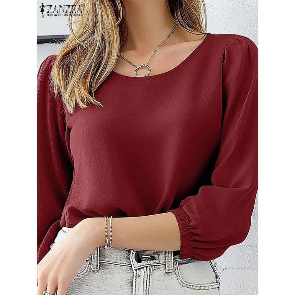 Women Elegant 3/4 Sleeve Shirt Spring Summer Blouse ZANZEA Casual O Neck Blusas Stylish Solid OL Work Tops Tunic Femininas