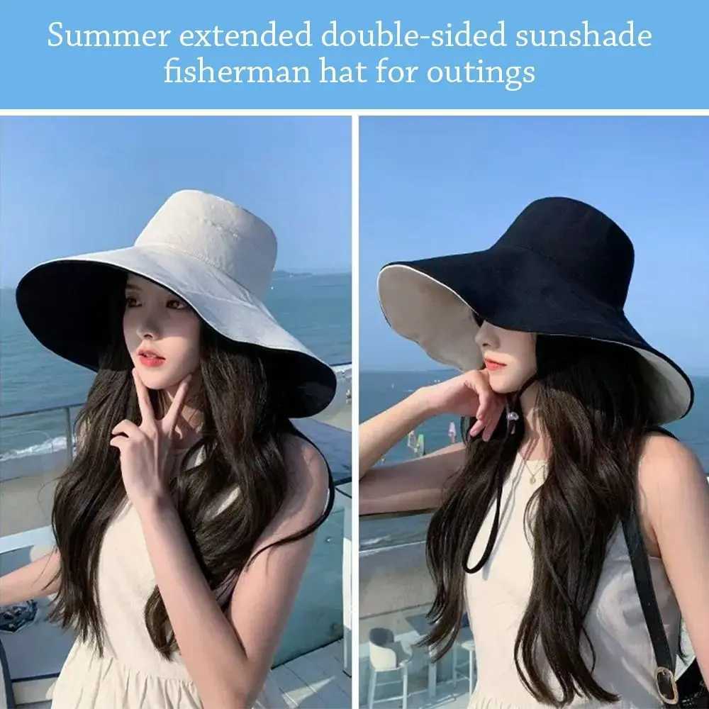 Double-sided Foldable Bucket Hat Women Girls Sun Hat Visor Fisherman Cap Anti-UV Big Brim Sunscreen Camping Hiking Beach Hats W250217