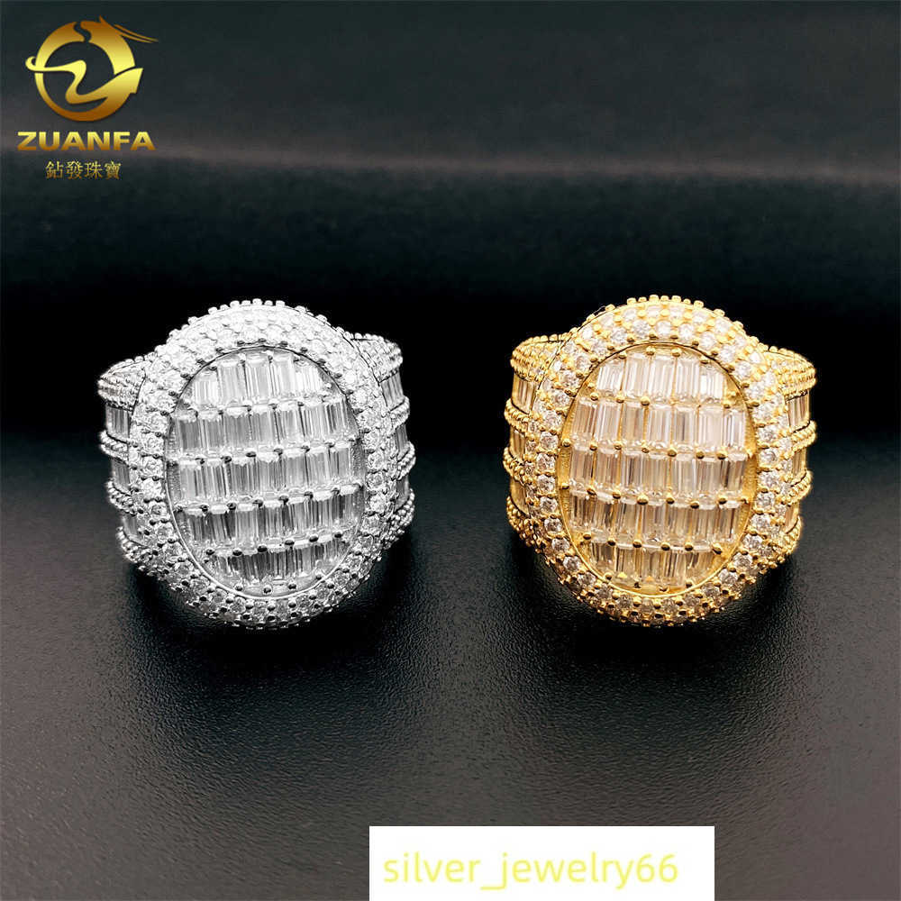 Hip hop 925 silver inlaid D-COLOR VVS Ti Fang Mo sang ring mens and womens rings ins fashion trend full of diamonds