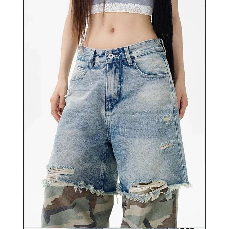 Splicing Together Women Y2k Vintage High Waisted Jeans Straight Streetwear Camouflage Loose Large Wide Leg Denim Pants