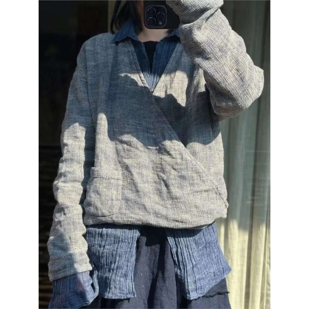 Women Loose Spring Summer Vintage En Blouse Ladies V Neck Shirt Female Short Tops 2025