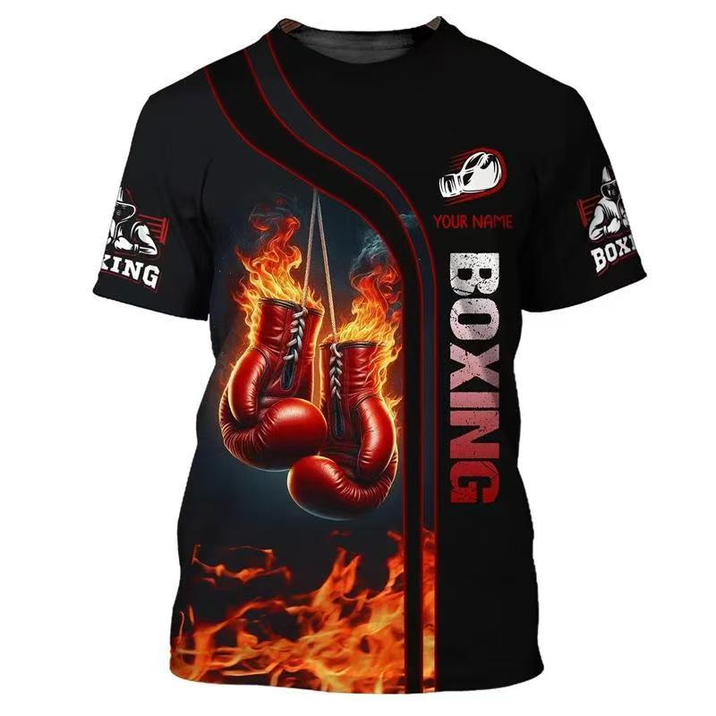 Men's printed summer new boxing short sleeved quick drying breathable T-shirt, running sports fitness boxing suit