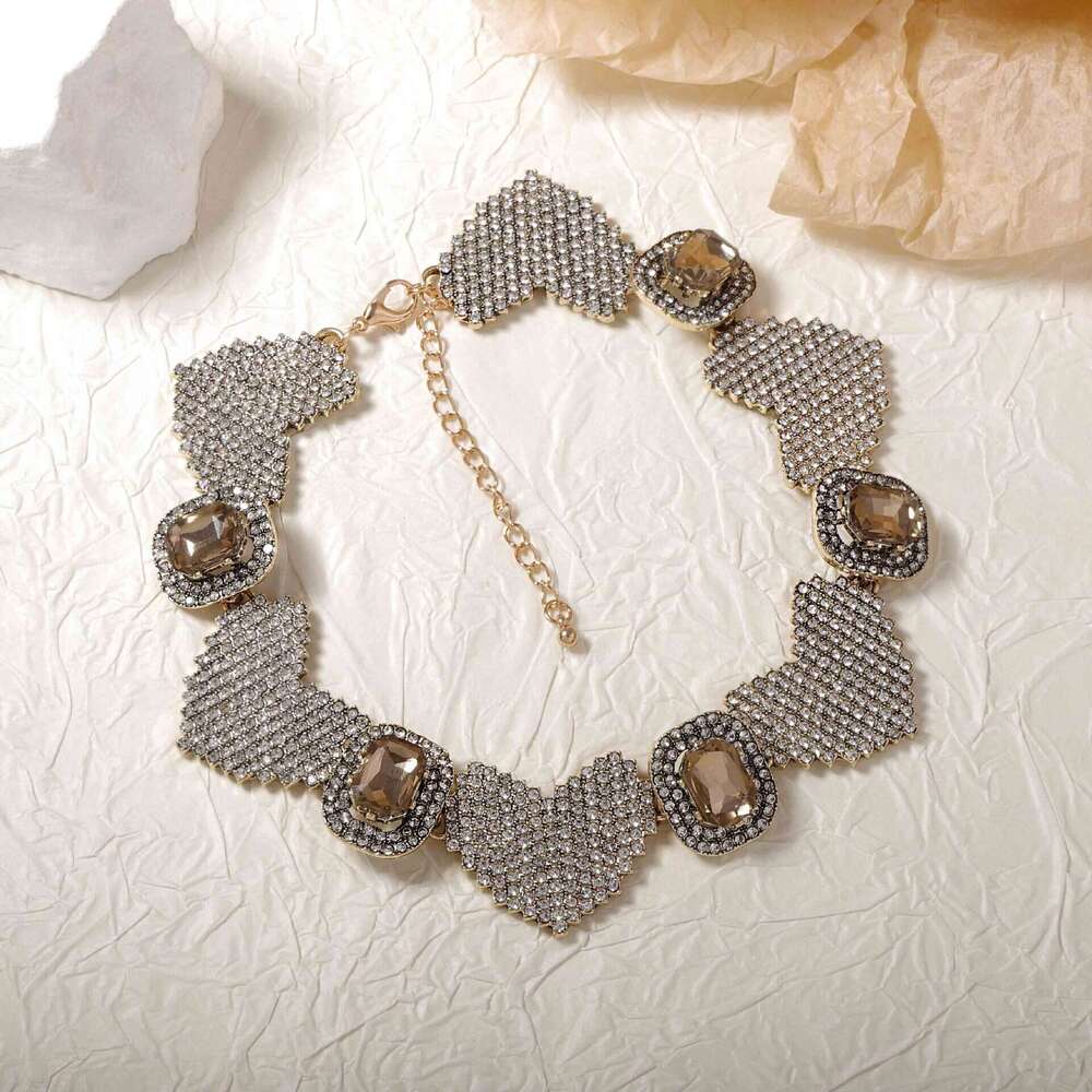 ZA exquisite fashion light full dia string connection geometric love women's necklace temperament versatile vintage style