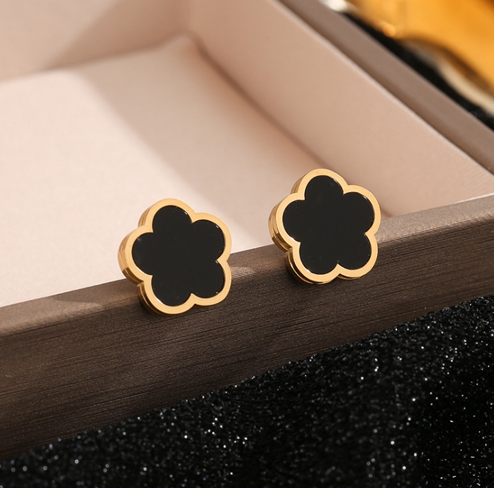 Clover Earring Leaf Charm Studs Earrings Mother-of-Pearl Plated 18K Gold Studs Agate for Women wedding Jewelry gift