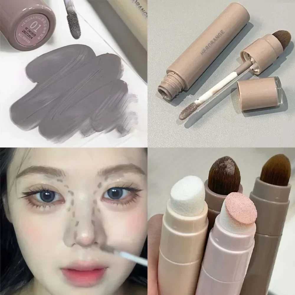 Nose Shadow Bronzes High Gloss Makeup Pen Natural Grey Brown 3D Facial Matte Brightness Stick with Pad StickersW250217