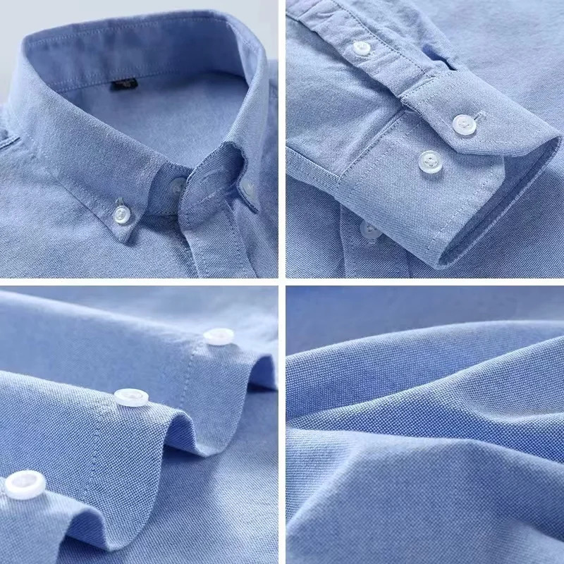 S6XL Oxford Shirts for Men Long Sleeve Pure Cotton Solid Stripe Leisure ed Horse Streetwear Business Plain Office 6XL 250214