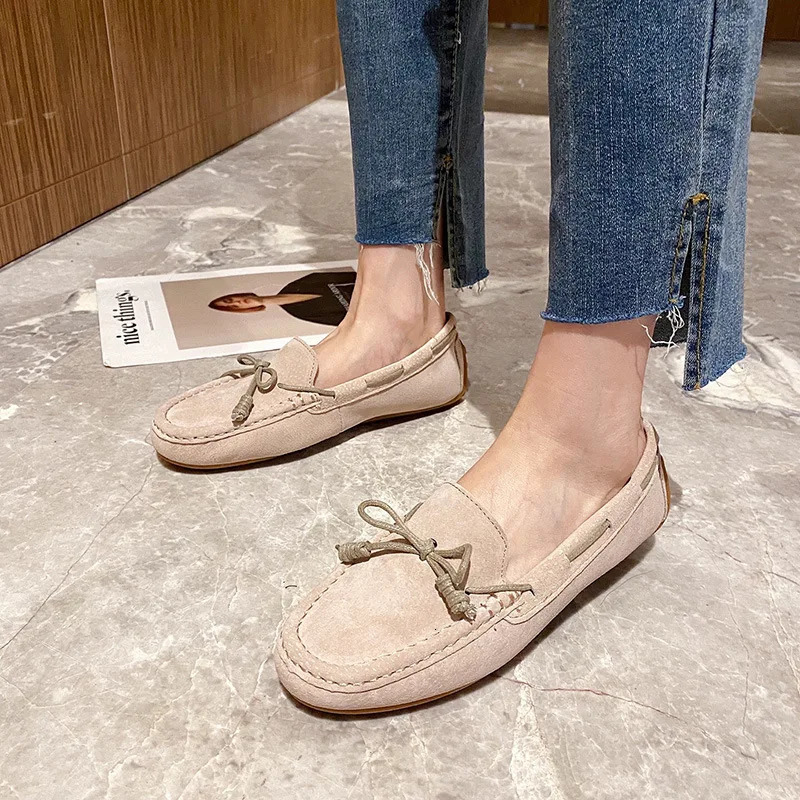 AIYUQI Womens Flat Loafers 2025 Bowknot Slip-on Female Shoes Large Size Shallow Mouth Soft Sole Ballet Loafers For Women 250214