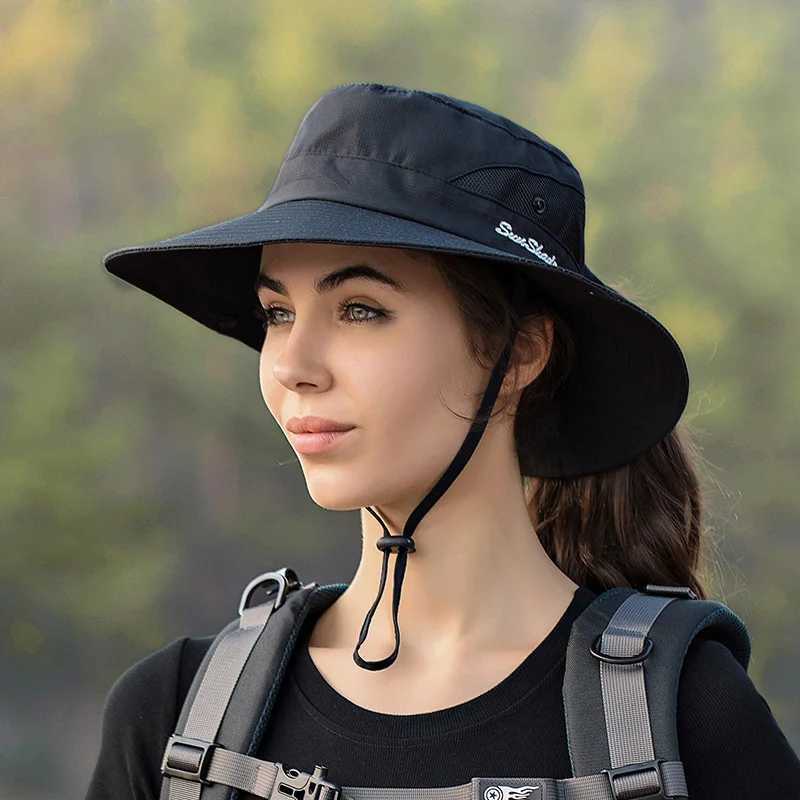 Parent Child Summer Foldable Wide Brim Travel Beach Mesh Sunscreen Fishing Cap Men Women Sun Exposed Ponytail Fisherman Hat V14 W250217