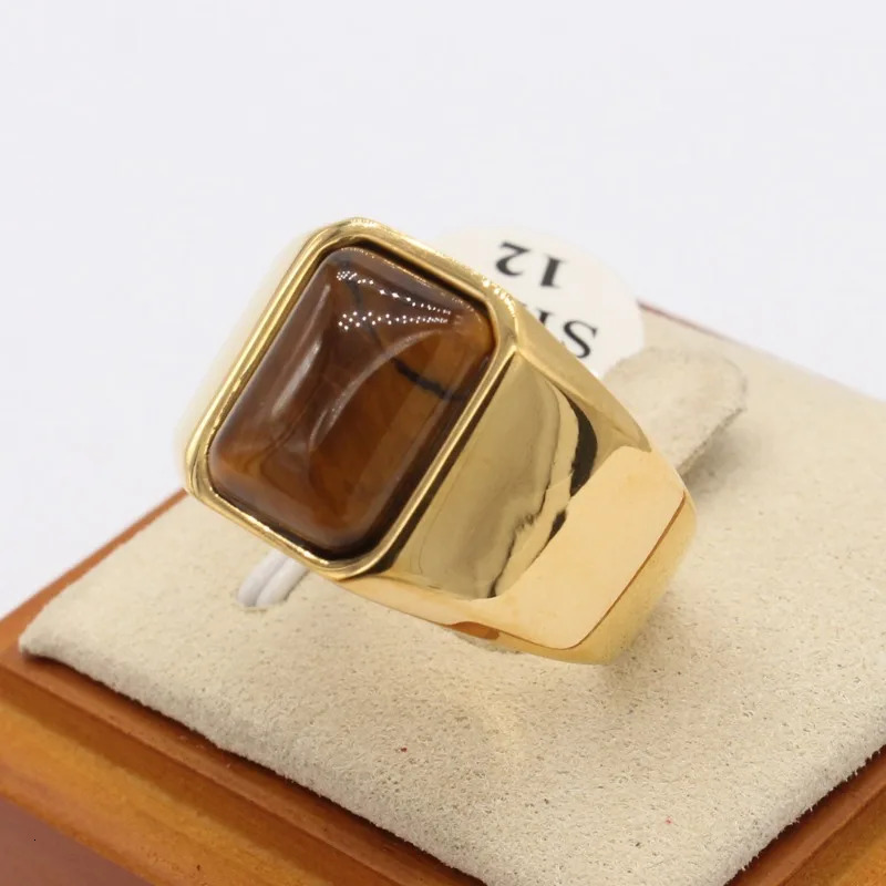 Tiger Eye Natural Stone 7-12 Size Steel Splicing Rings Fashionable Simple Atmosphere Men Charm Thumb Ring Jewelry 250213
