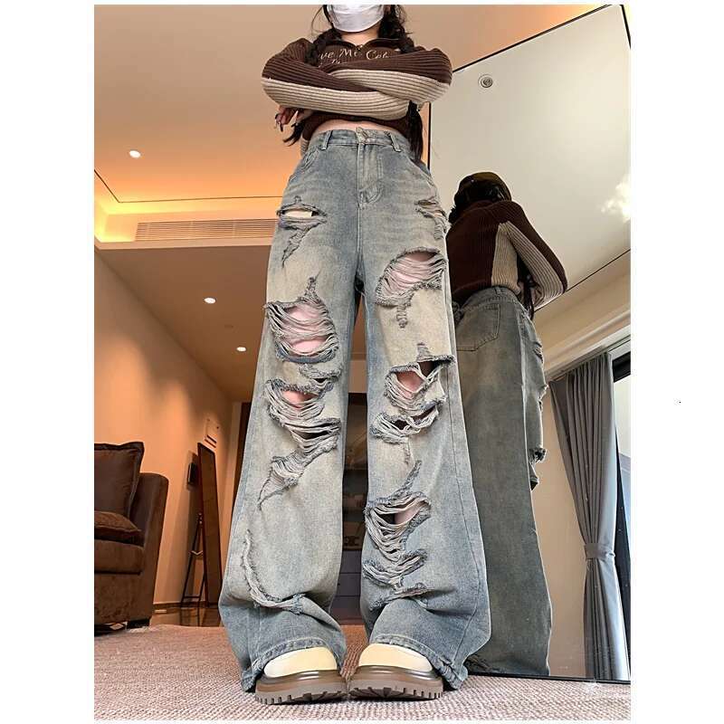 Blue High Waist Women Jeans Hip-Hop Style Fashion Vintage Streetwear Y2k Wide Leg Jean 2024 Female Trouser Baggy Denim Pants
