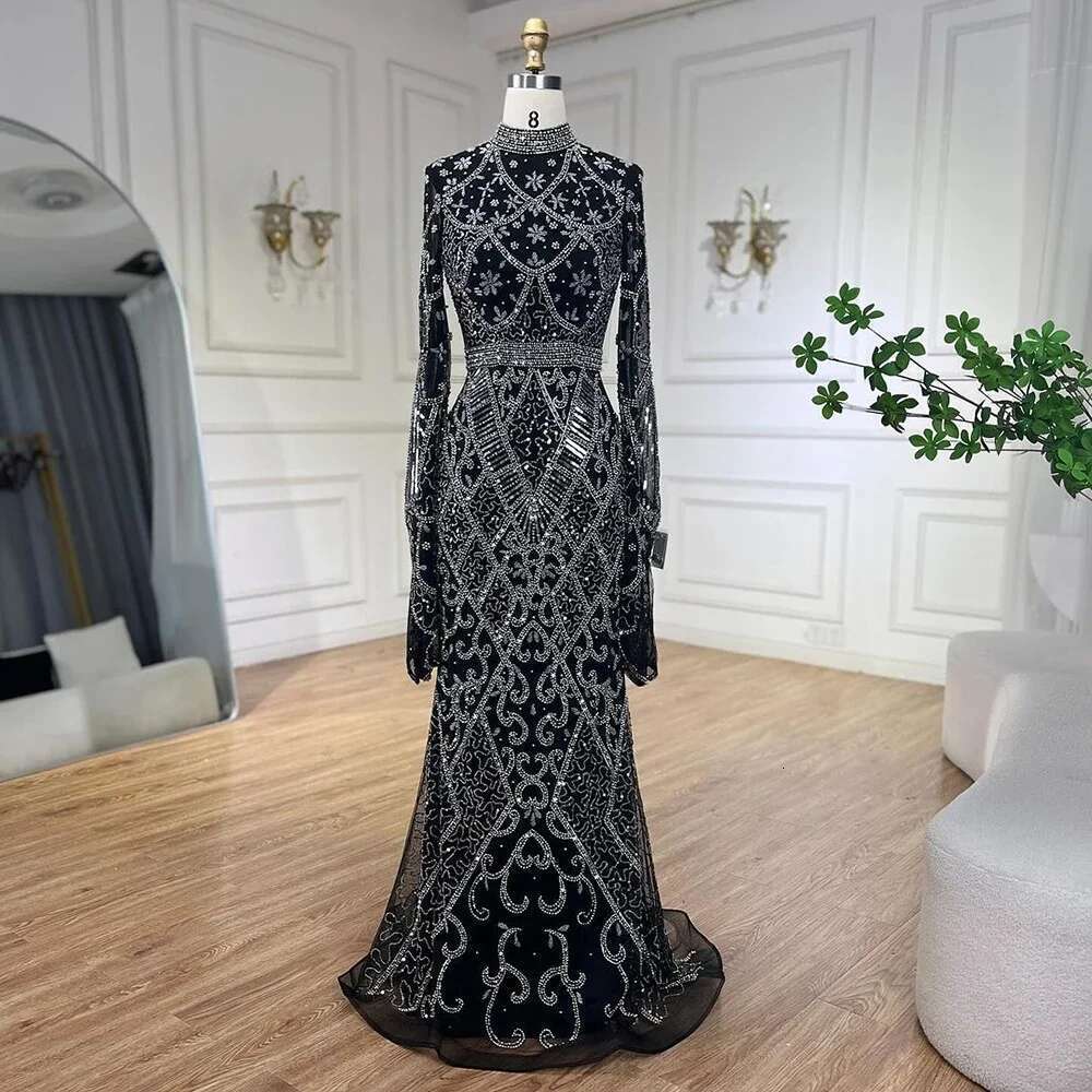 Hill Serene Muslim Grey Mermaid Elegant Cape Sleeve Beaded Dubai Long Evening Dress Women S Party Customize BLA