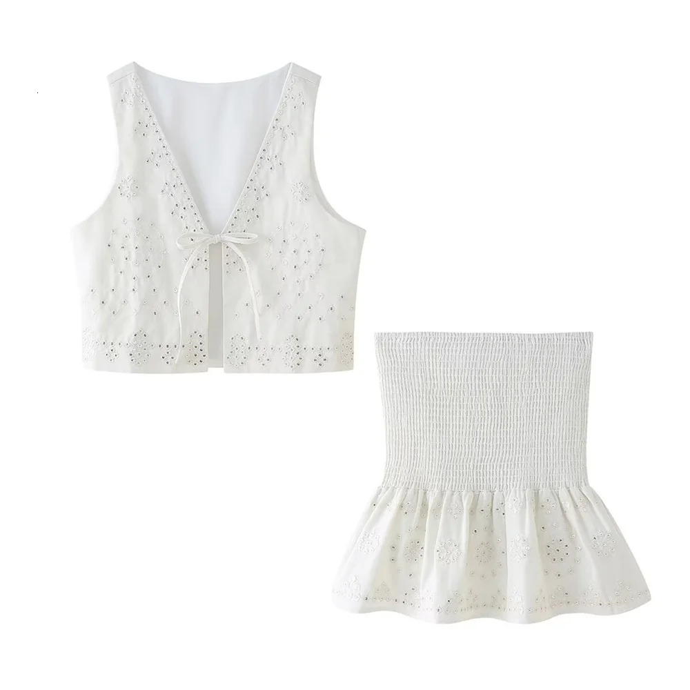 ZAR4 Summer Womens European and American Style Fashion niche sequin ed vest skirt set 250214