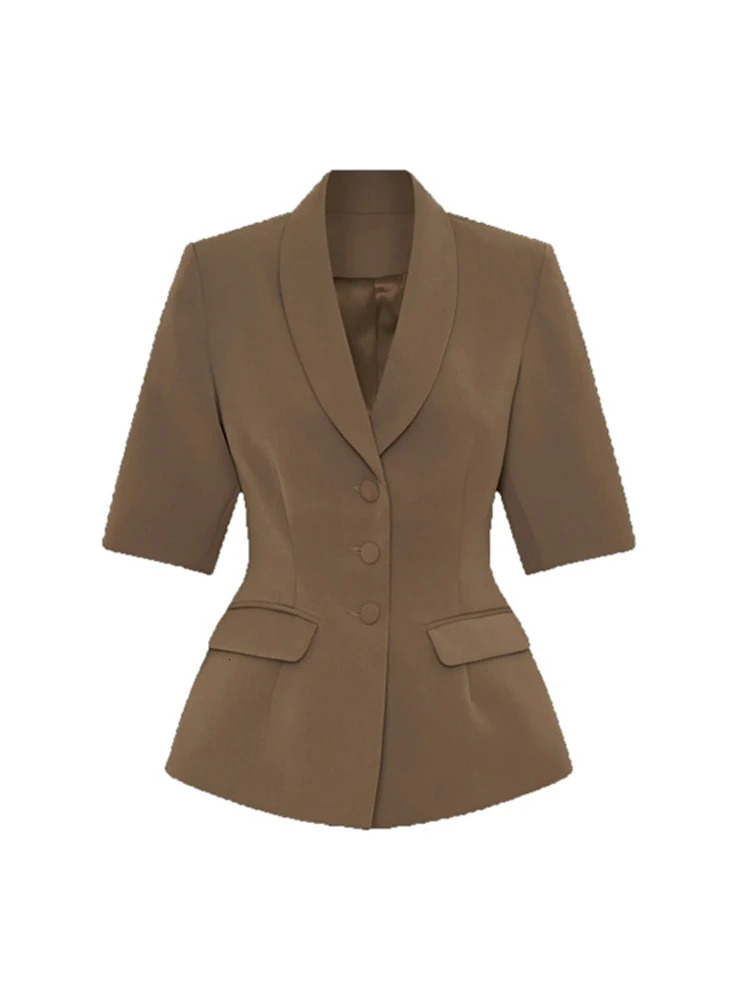 Fashion Blazer Suit Pants Sets Women Lapel Half Sleeves Single Breasted Jacket Wide Leg Trousers 2025 Spring Lady Commute Outfit 250210